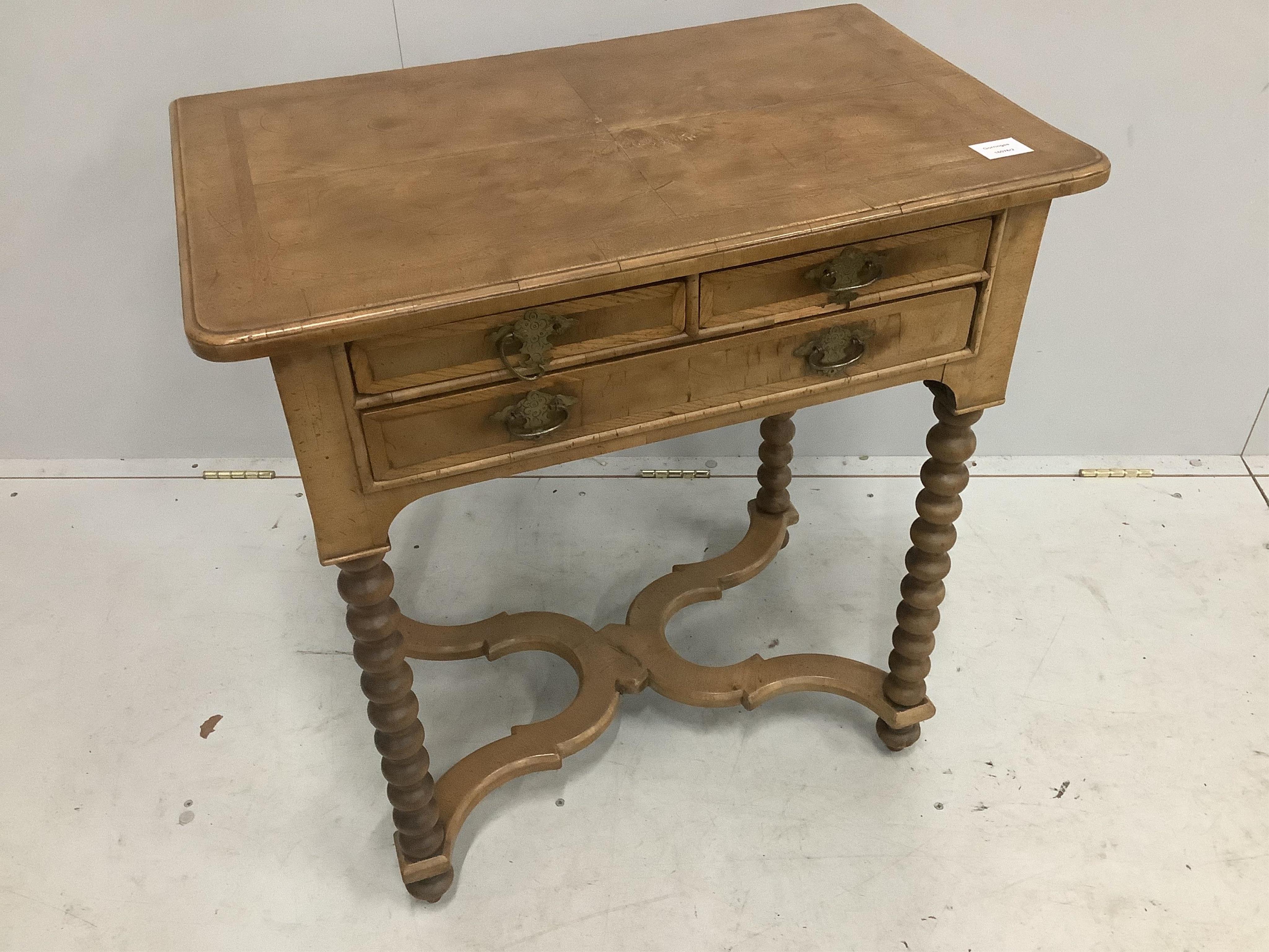 A William and Mary and later walnut side table, width 71cm, depth 44cm, height 76cm. Condition - fair